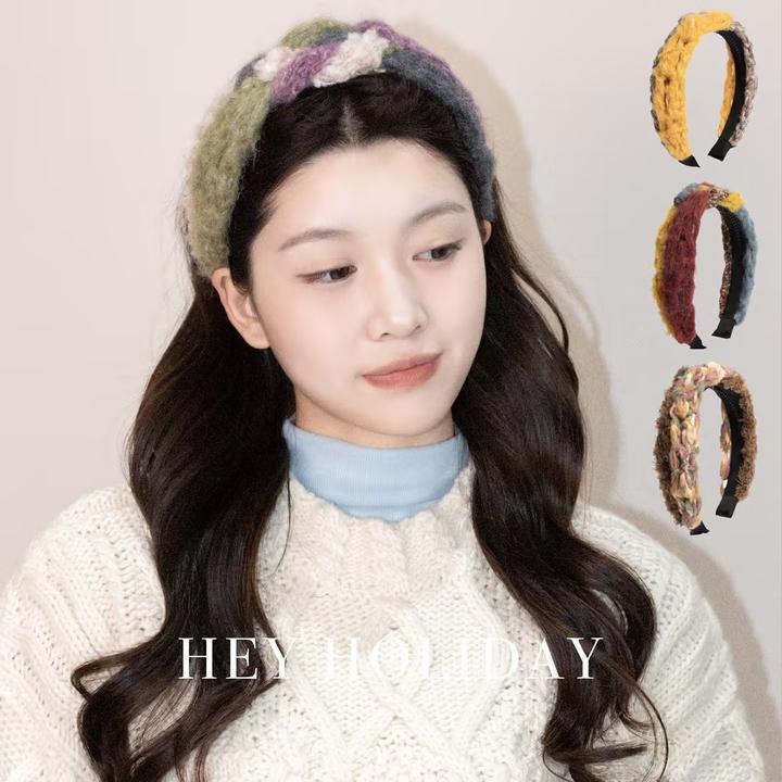 毛线拼接发箍秋冬百搭少女发饰简约气质复古头箍针织网红可爱头饰