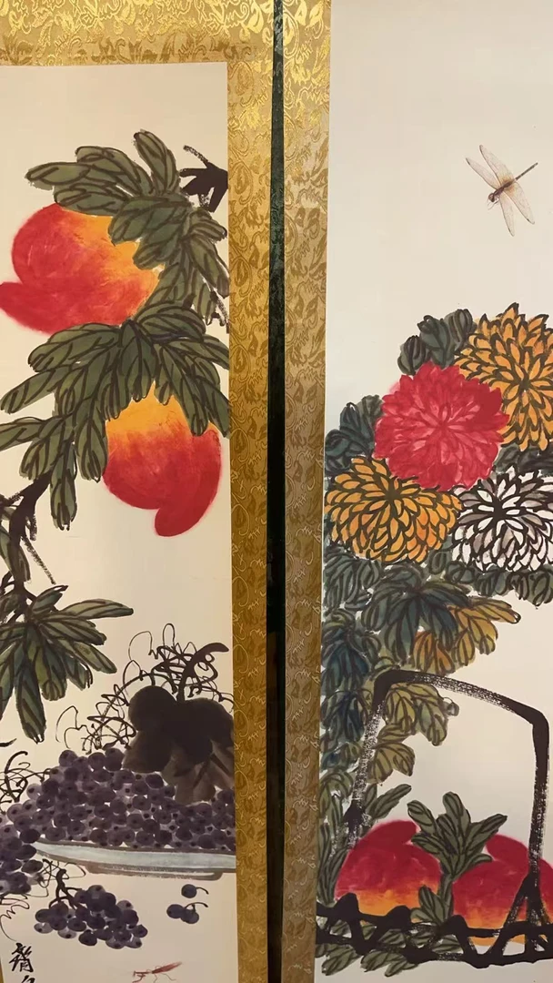 精品现代装饰画多福多寿四条屏一套