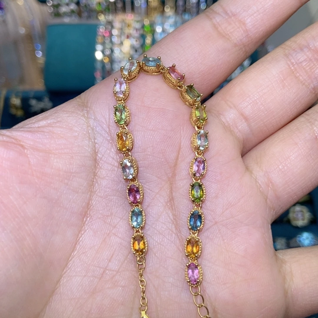 碧玺银S925镶嵌手链