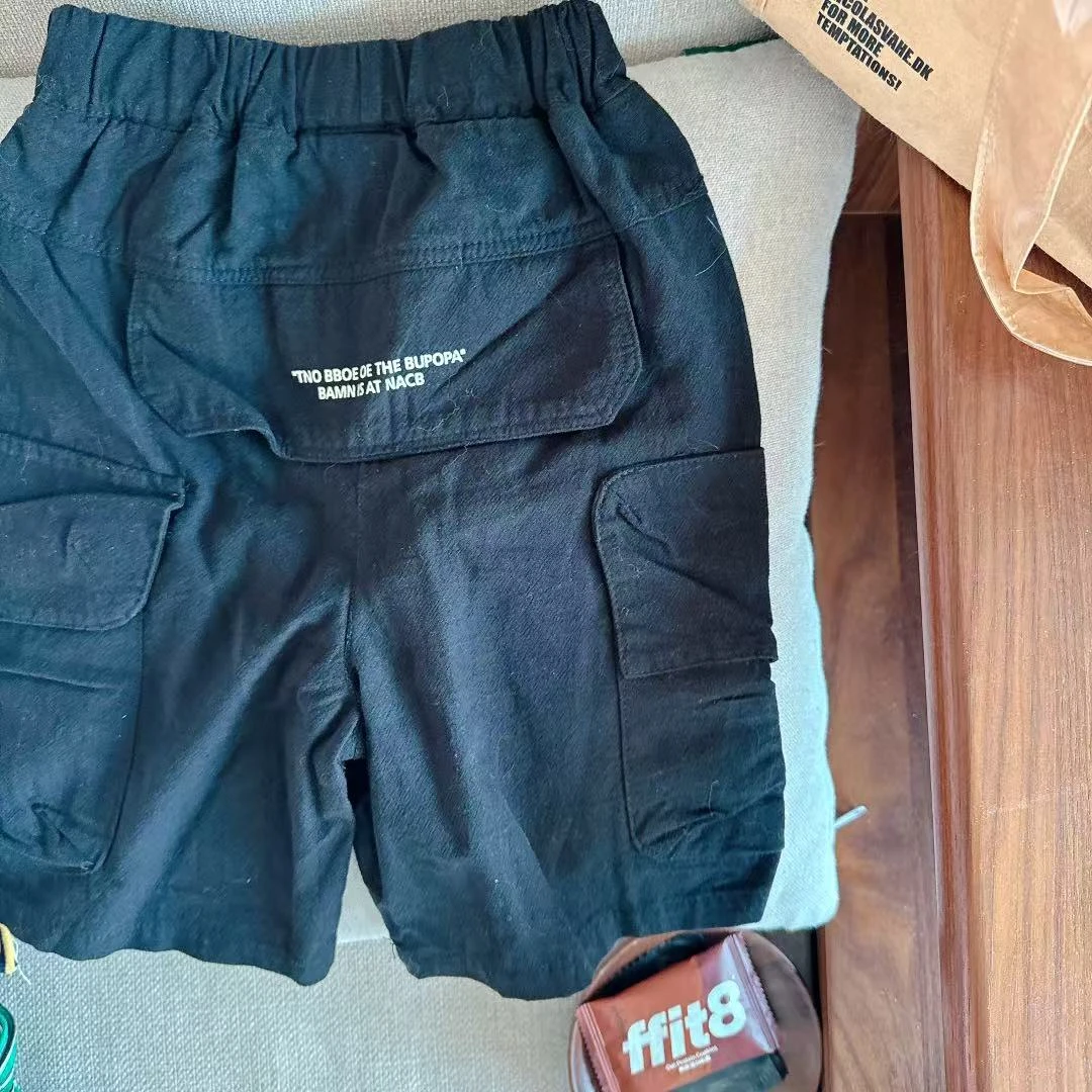 【黑JMJQ 20557】 夏季中小童潮牌韩版百搭七分裤宽松工装口袋中裤