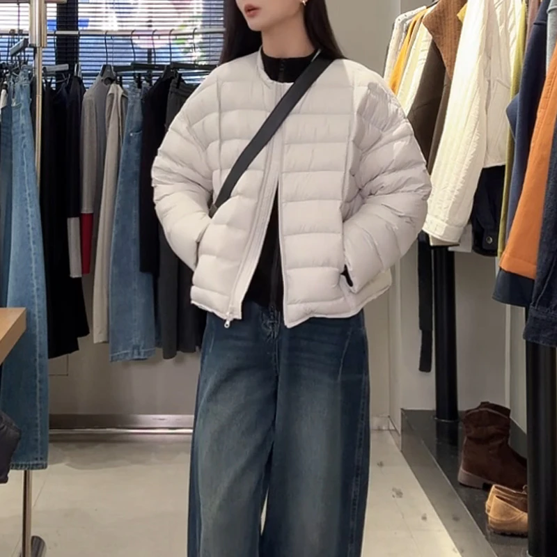 夹绵加厚显瘦圆领外套女2026秋冬设计感小香风洋气宽松保暖棉服潮