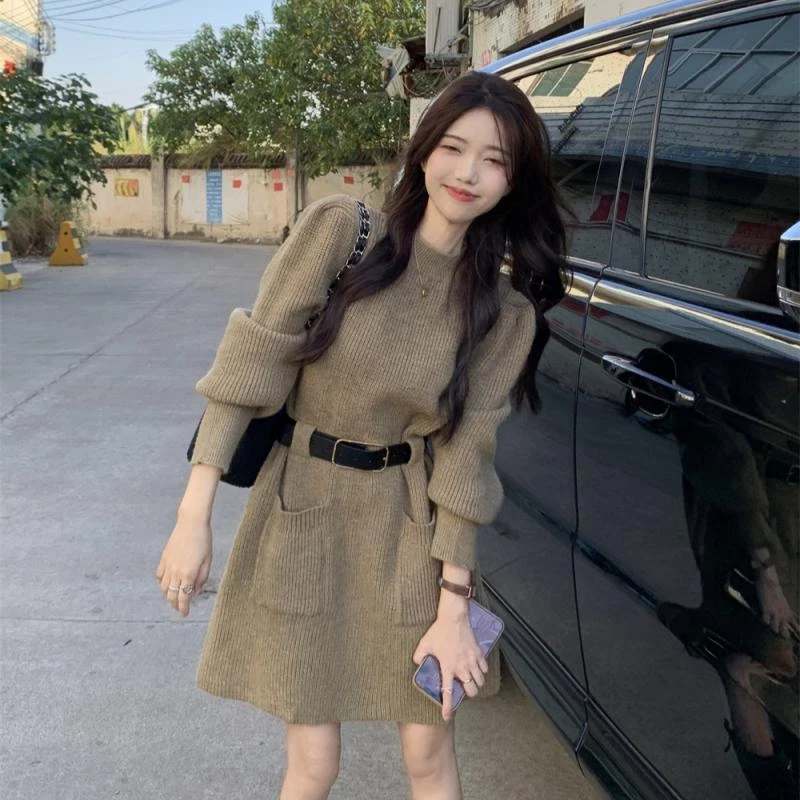 加厚小个子秋冬收腰内搭毛衣别致网红针织连衣裙韩版爆款气质显瘦