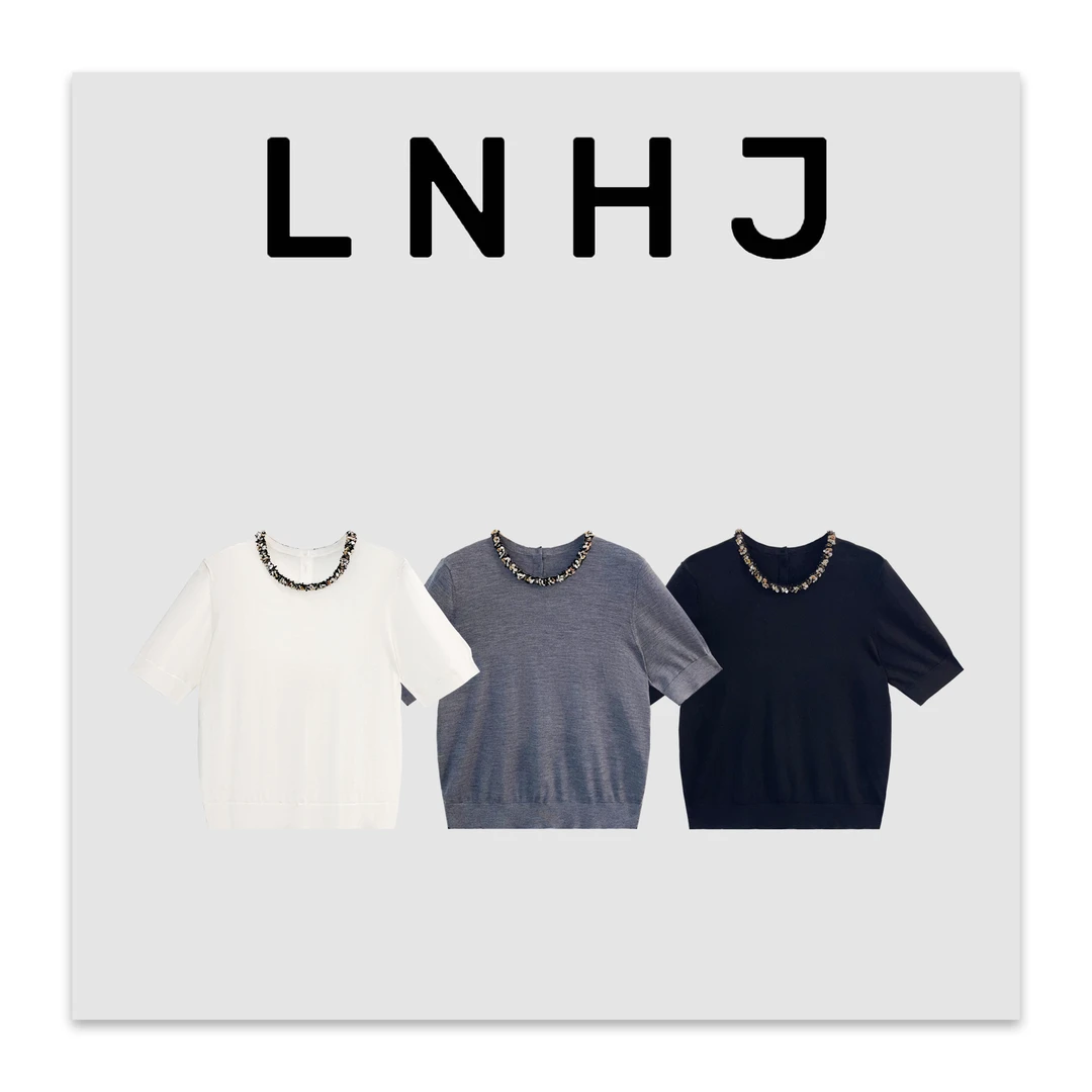 LNHJ【贝壳回响】设计感重工领口贝壳后面单排扣针织羊毛短袖T恤