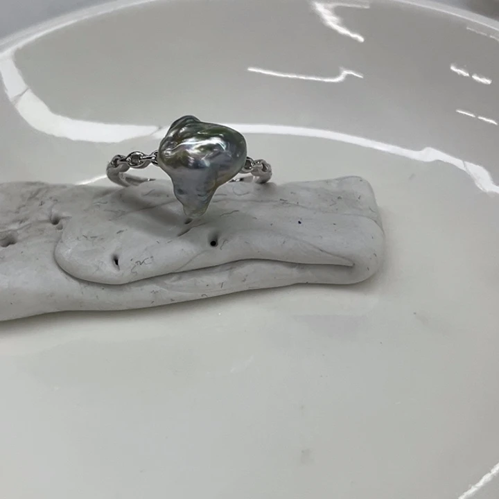 银S925镶嵌戒圈海水珍珠