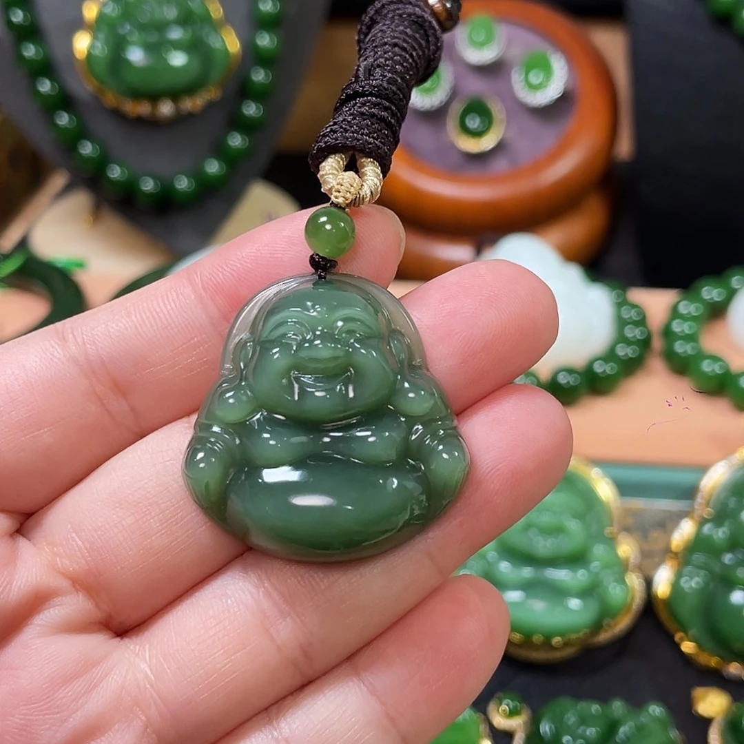 和田玉（碧玉）未镶嵌颈饰猫眼佛公33