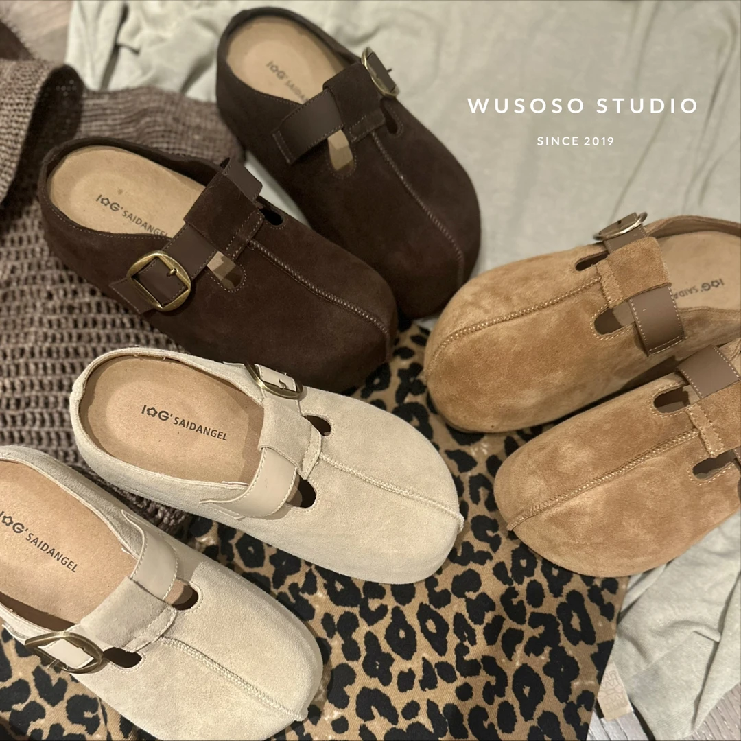 【soso】25ss｜花生吐司牛皮5cm勃肯包头穆勒拖鞋