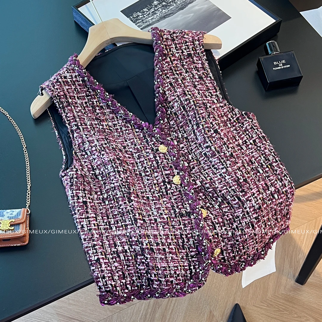 小香风粗花呢时髦外搭马甲背心女2025新款法式复古气质叠穿上衣秋