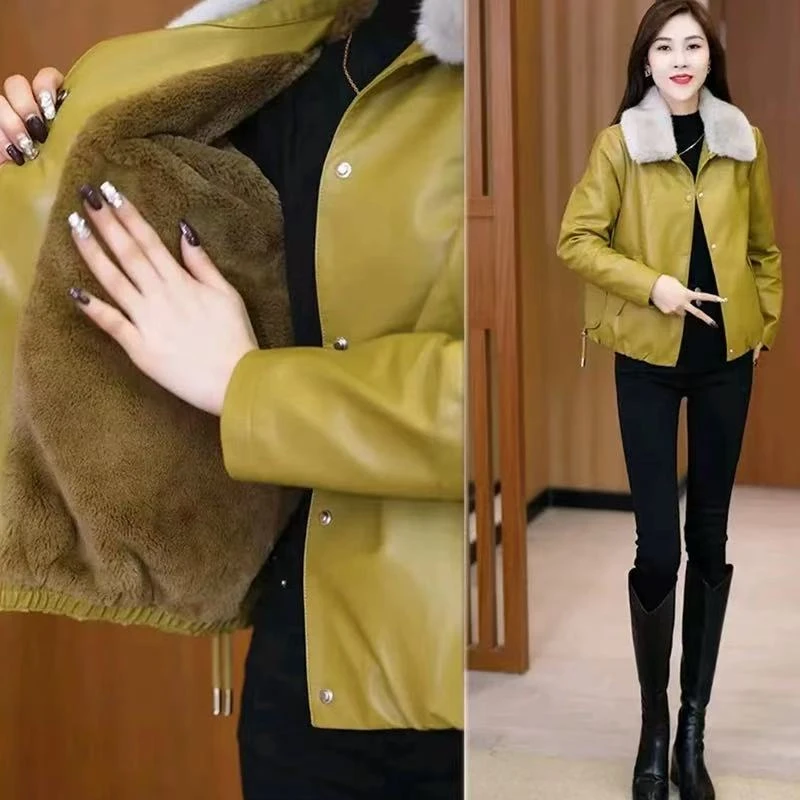 秋冬季时髦洋气减龄皮衣外套女加绒加厚保暖PU皮夹克短外套高级感