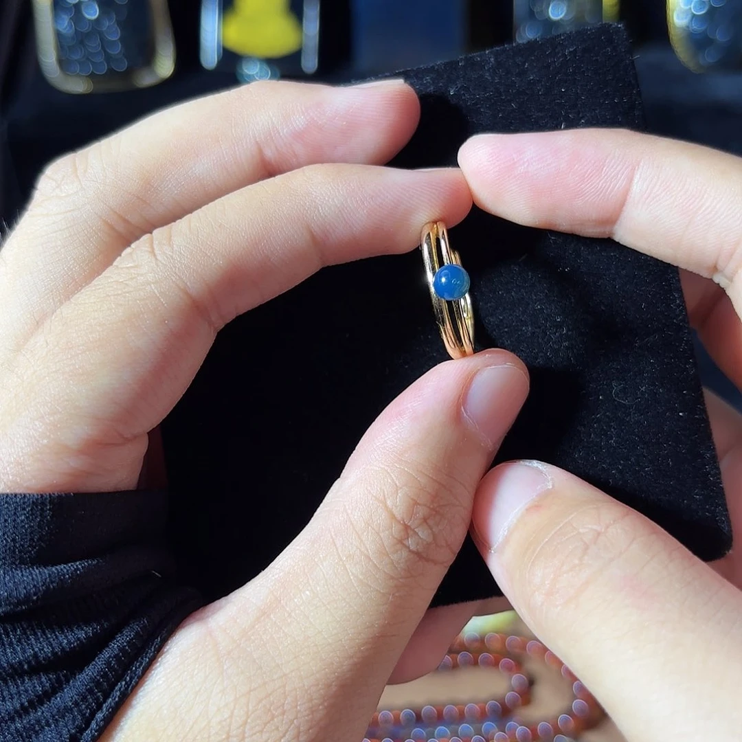 银S925镶嵌琥珀裸石4mm多米尼加戒指