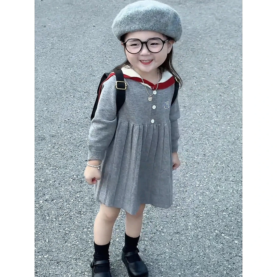 艾雯宝宝新款女童秋装毛衣连衣裙中小童儿童学院风洋气裙子长袖衫