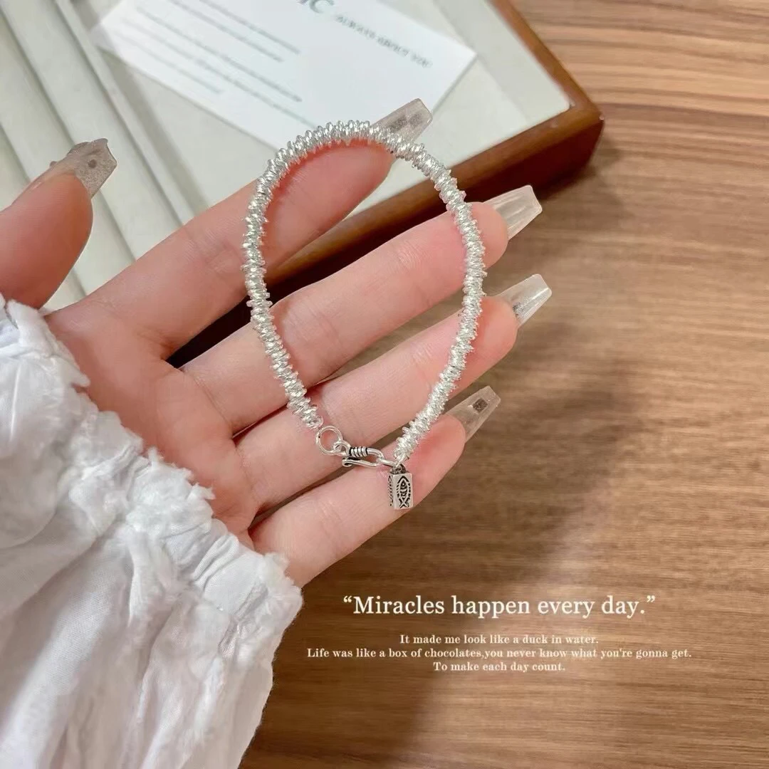 足银手链 999足银麻花圈盘缠复古小鱼女手链轻奢气质ins甜美个性