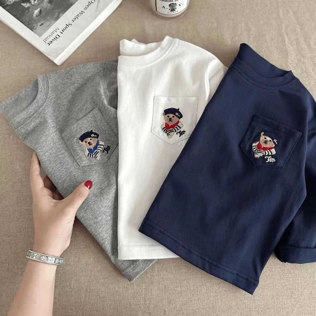 刺绣t恤上衣男童棉秋季春款童装长袖t恤中小童装男童女童潮春装