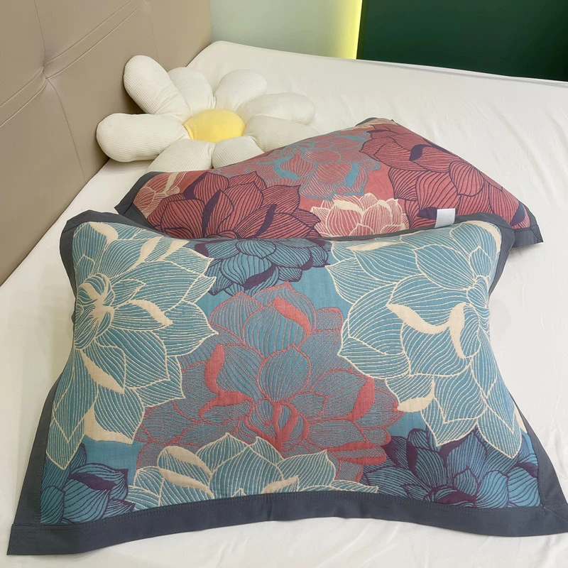 【荷美 枕巾】52x78厘米 多层纯棉纱布成人提花吸汗四季枕巾一对