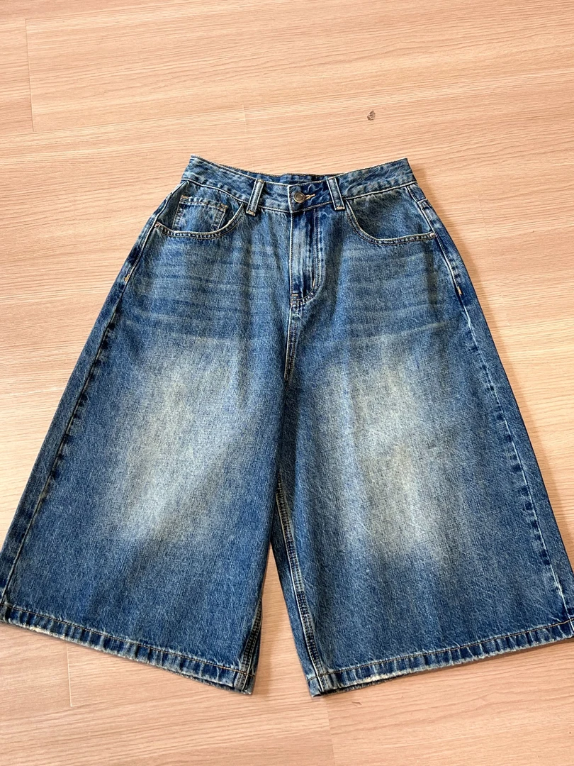 方和屿.原宿风夏季微弹力薄款中腰牛仔裤休闲中裤直筒A10-A1014