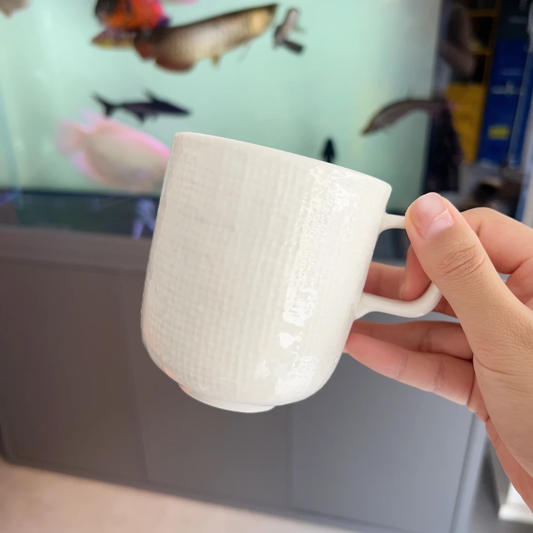 陆家Knit系列麻布纹奶白色马克杯水杯牛奶杯早餐麦片杯300ml