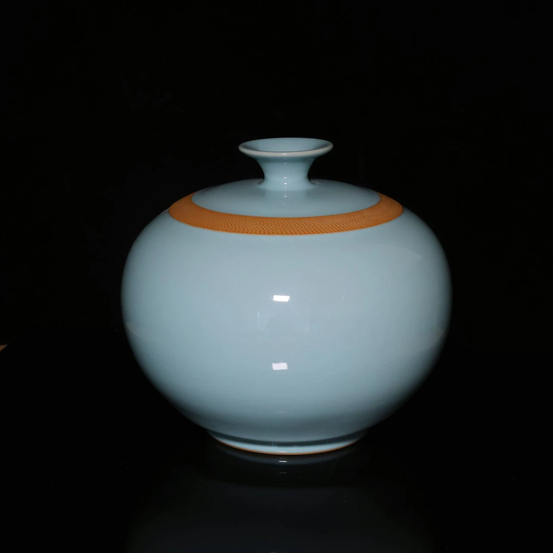 天青色石榴瓶赵运圈纯手工陶瓷汝瓷花瓶摆件河南汝州