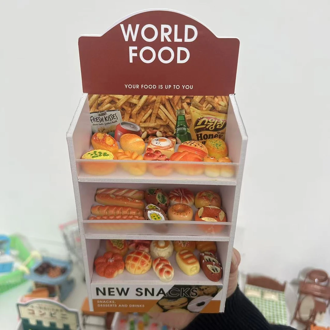 微缩食玩迷你玩具娃屋便利店超市展示柜甜品柜零食货架过家家模型