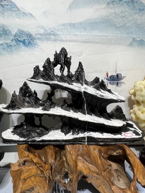 天一石坊 灵璧石摆件  鱼缸造景 家居摆件 、尺寸（52*10*35）