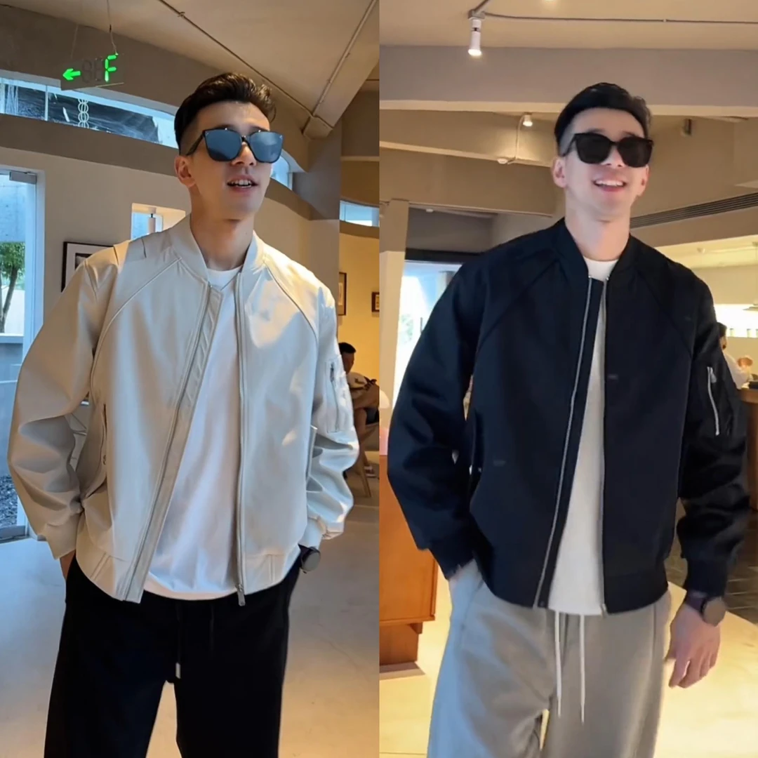 2025秋季新款美式重磅夹克外套男士潮牌时尚设计感痞帅拼接棒球服