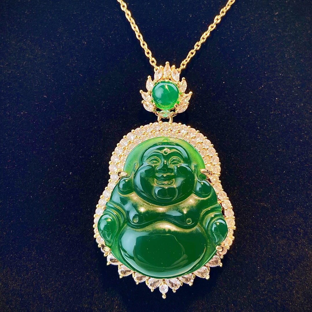 弥勒佛笑脸佛镶嵌佛公吊坠女款项链挂件首饰