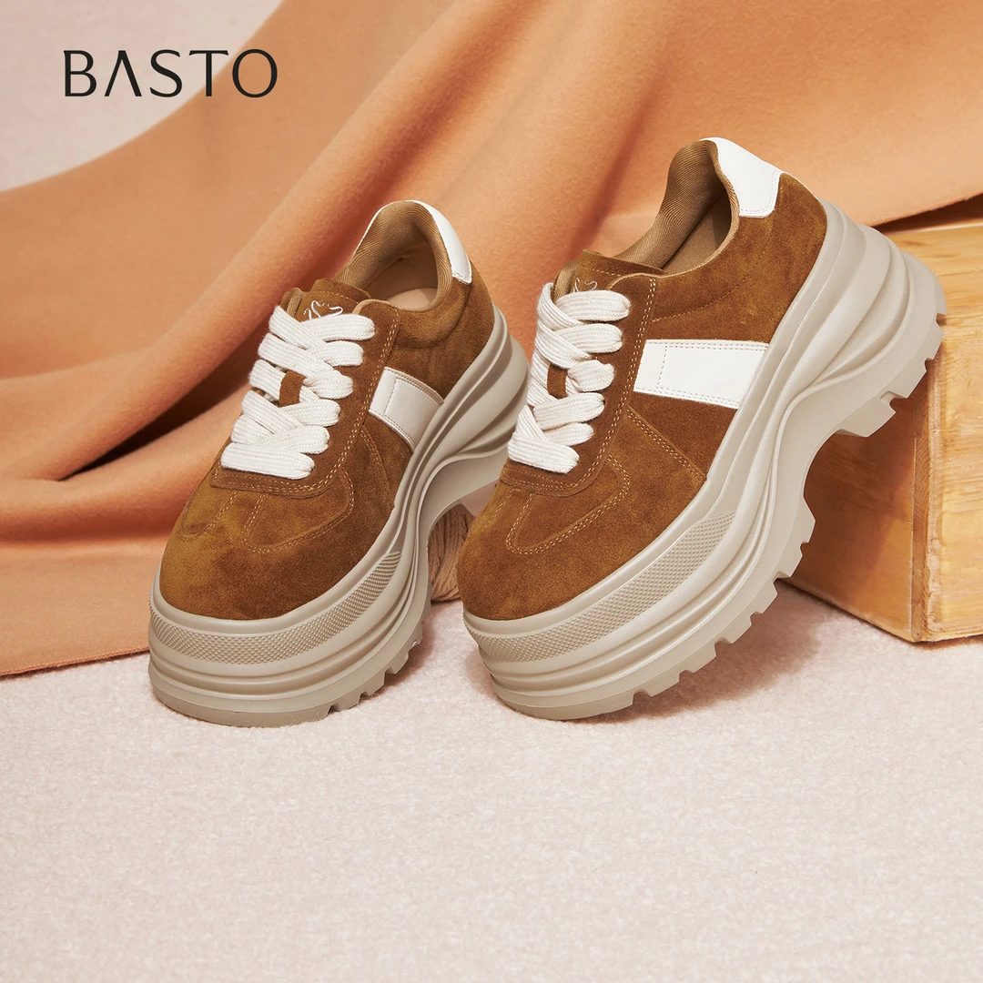 百思图2025春季新款商场同款德训鞋时尚厚底增高女休闲鞋CV259AM6