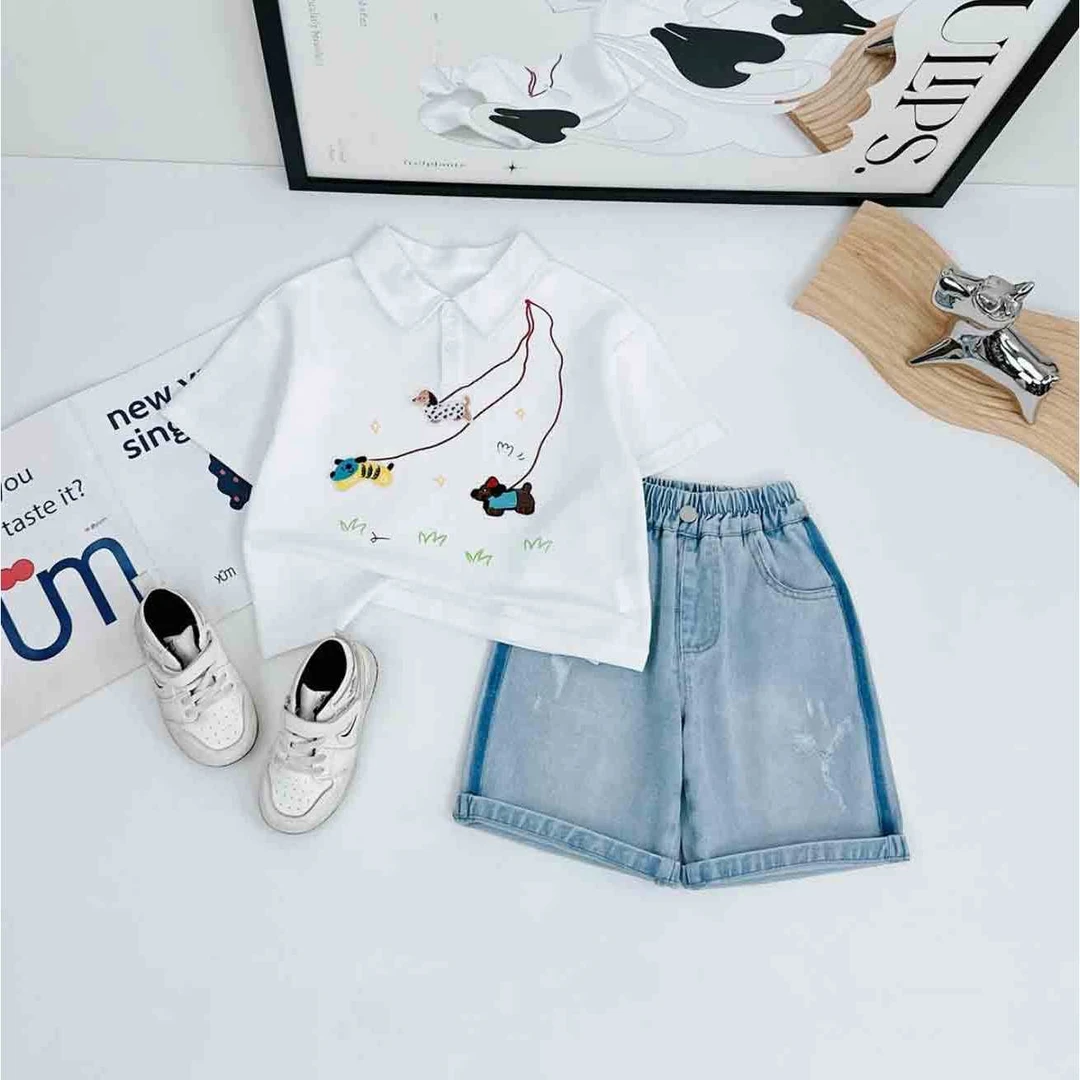 刺绣童趣可爱时尚2025新款POLO衫男童夏季百搭男宝宝短袖上衣