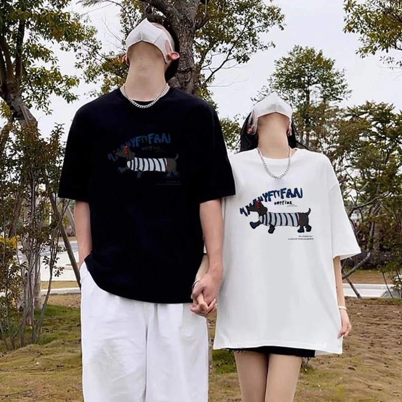 纯棉短袖T恤男女同款潮牌美式宽松大码上衣情侣装简约休闲半袖ins