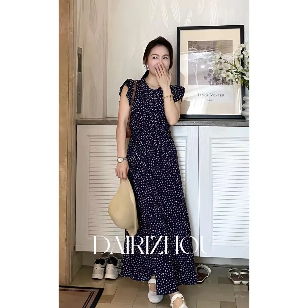 DAIRI  ZHOU▪️随自我放逐   100桑蚕丝蓝色碎花长裙设计感优雅夏