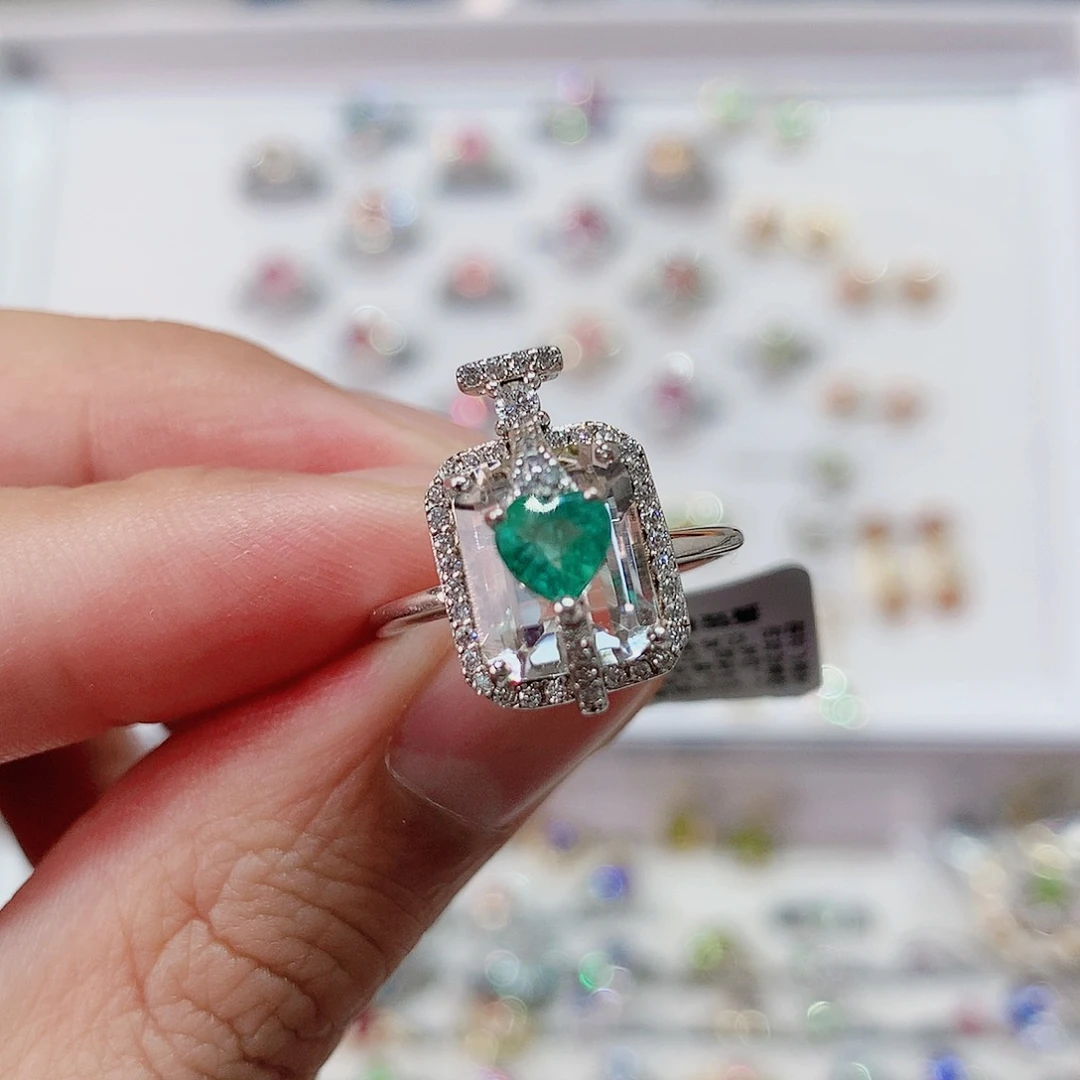 祖母绿戒指银S925镶嵌