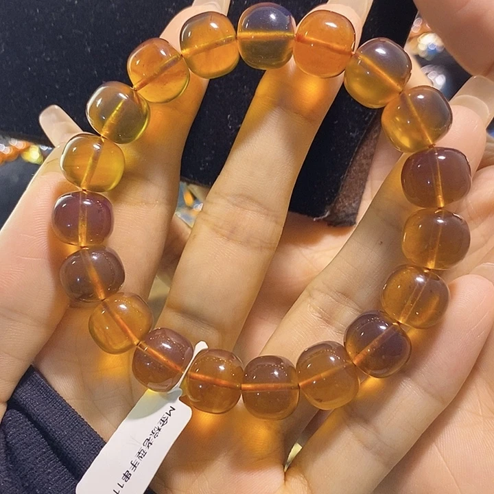 琥珀未镶嵌珠宝奇石棕红老型手串12