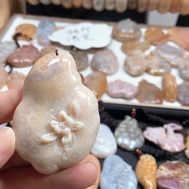 颈饰未镶嵌硅化珊瑚（珊瑚玉）