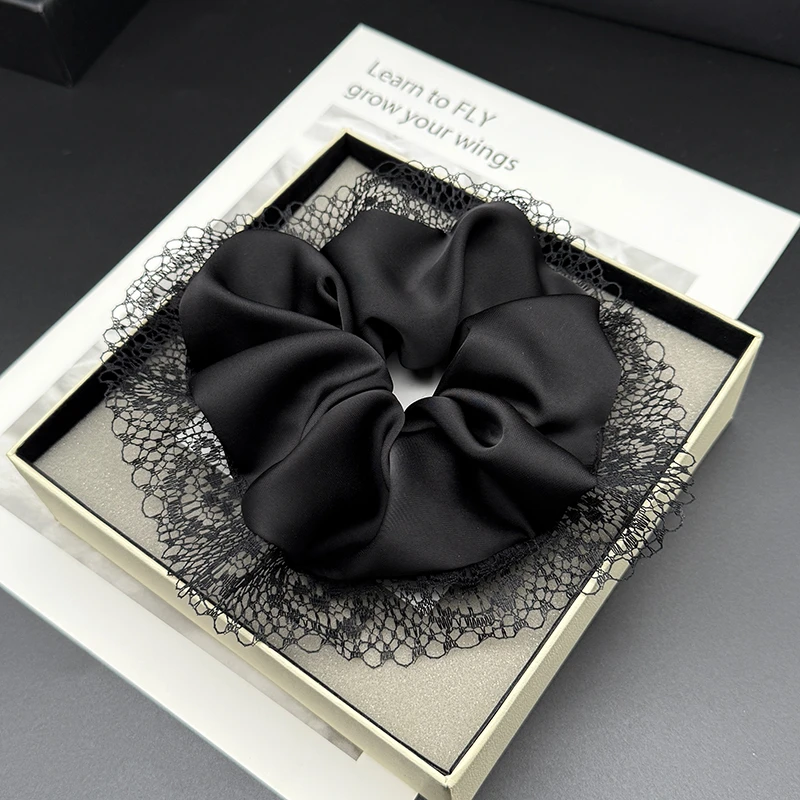 蕾丝大肠发圈女超大高级感2025新款黑色头绳复古马尾发绳气质头花