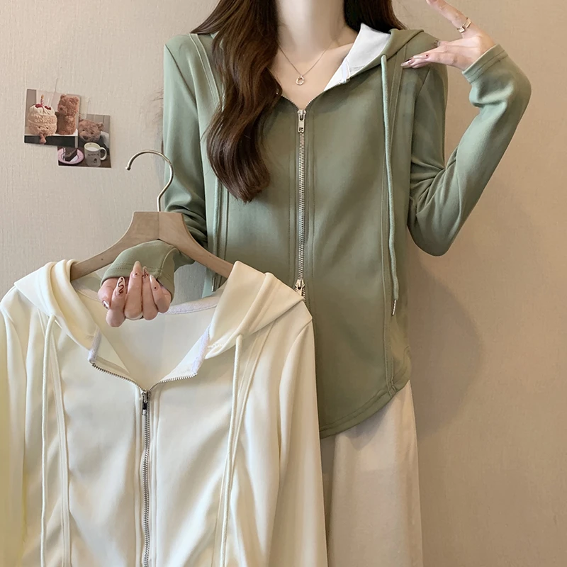 春季季新款大码女装显瘦遮肚连帽开衫卫衣微胖mm休闲时尚百搭上衣