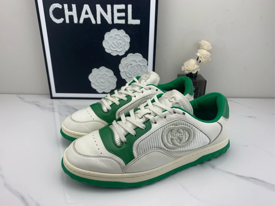 95新 GUCCI/古驰 MAC80 白绿板鞋 8.5码=42.5码/jm00434