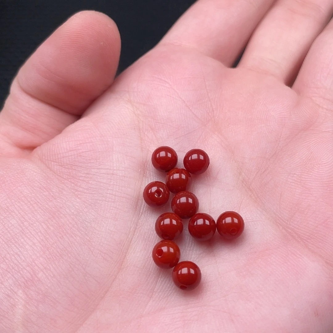 南红玛瑙未镶嵌6mm柿子红圆珠一组10颗