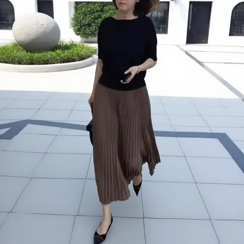 百褶裙女夏2025新款中长款a字裙高腰显瘦凉爽冷淡系独特别致裙子