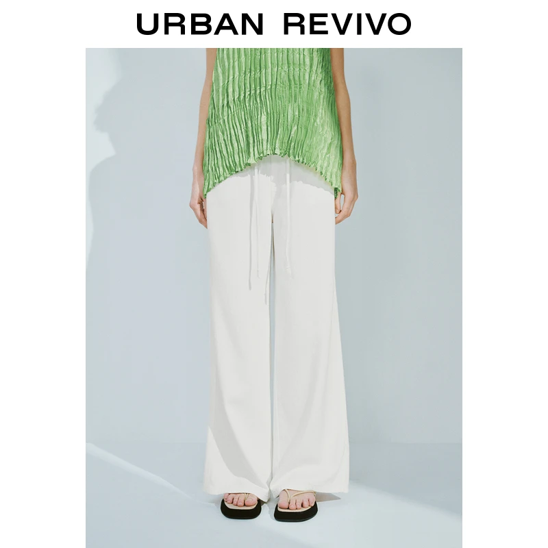 UR2025秋季新款女装简约半松紧腰抽绳休闲长裤UWM850078