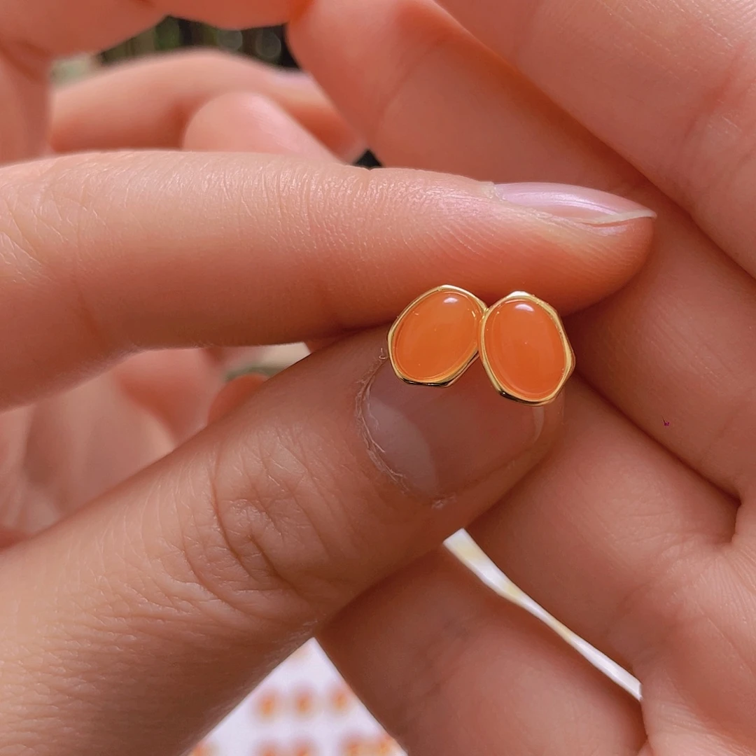 和田玉耳饰银S925镀金镶嵌