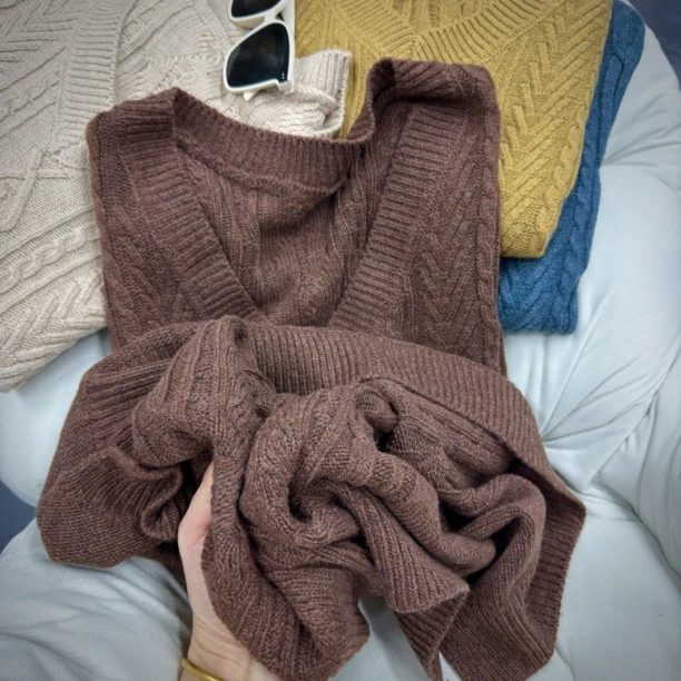 2563秋冬复古麻花V领羊毛背心宽松叠穿马夹