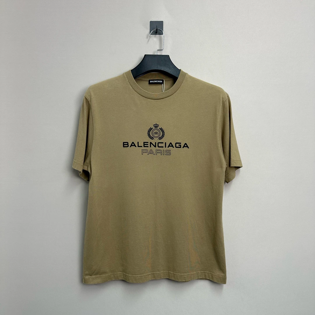 99新 Balenciaga/巴黎世家 卡其色皇冠麦穗短袖/XS码/公价4300