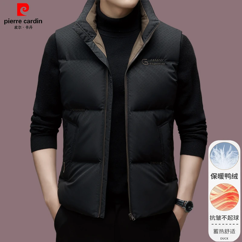 皮尔卡丹/高档男士秋冬季百搭羽绒马甲拉链保暖时尚男装立领背心