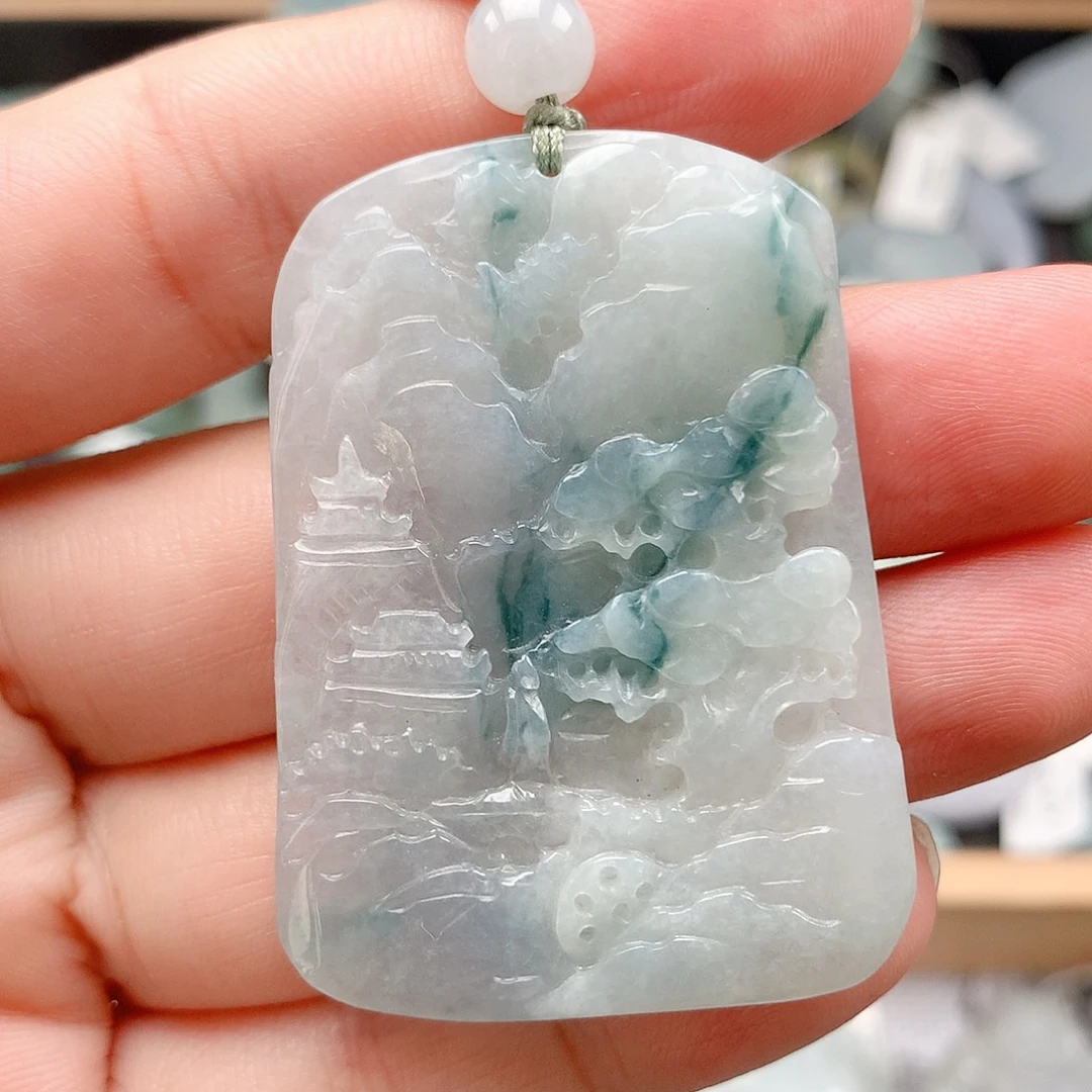 翡翠未镶嵌吊坠(不含链)28山水牌