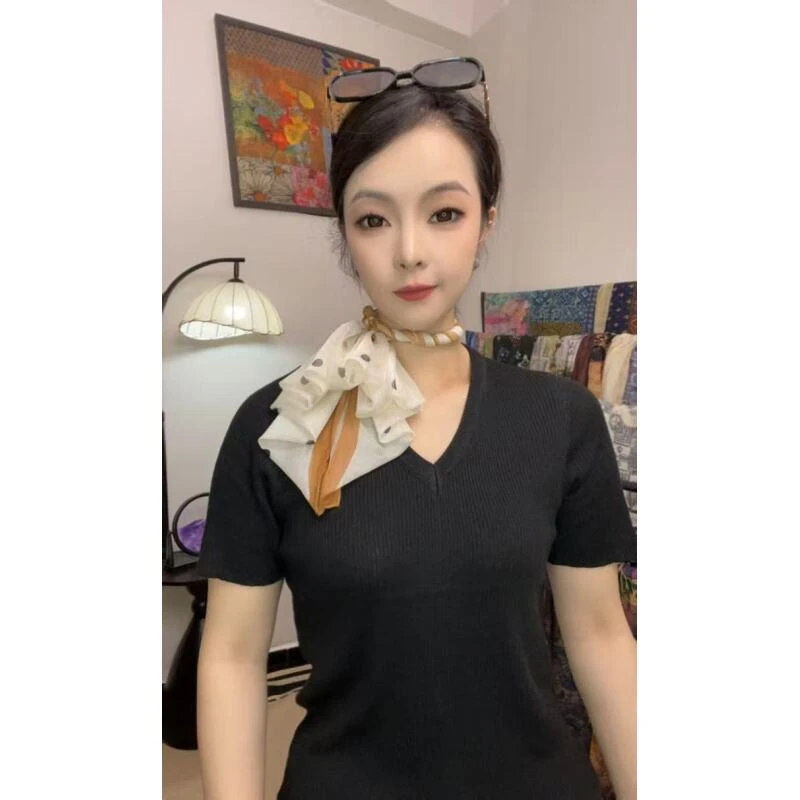 【咖边波点】65*65民族风气质功能洋气时尚波点白色薄款丝巾法式女
