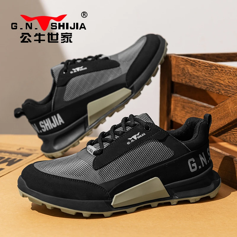 公牛世家男士休闲鞋厚底时尚男鞋复古英伦耐磨工装工地百搭潮