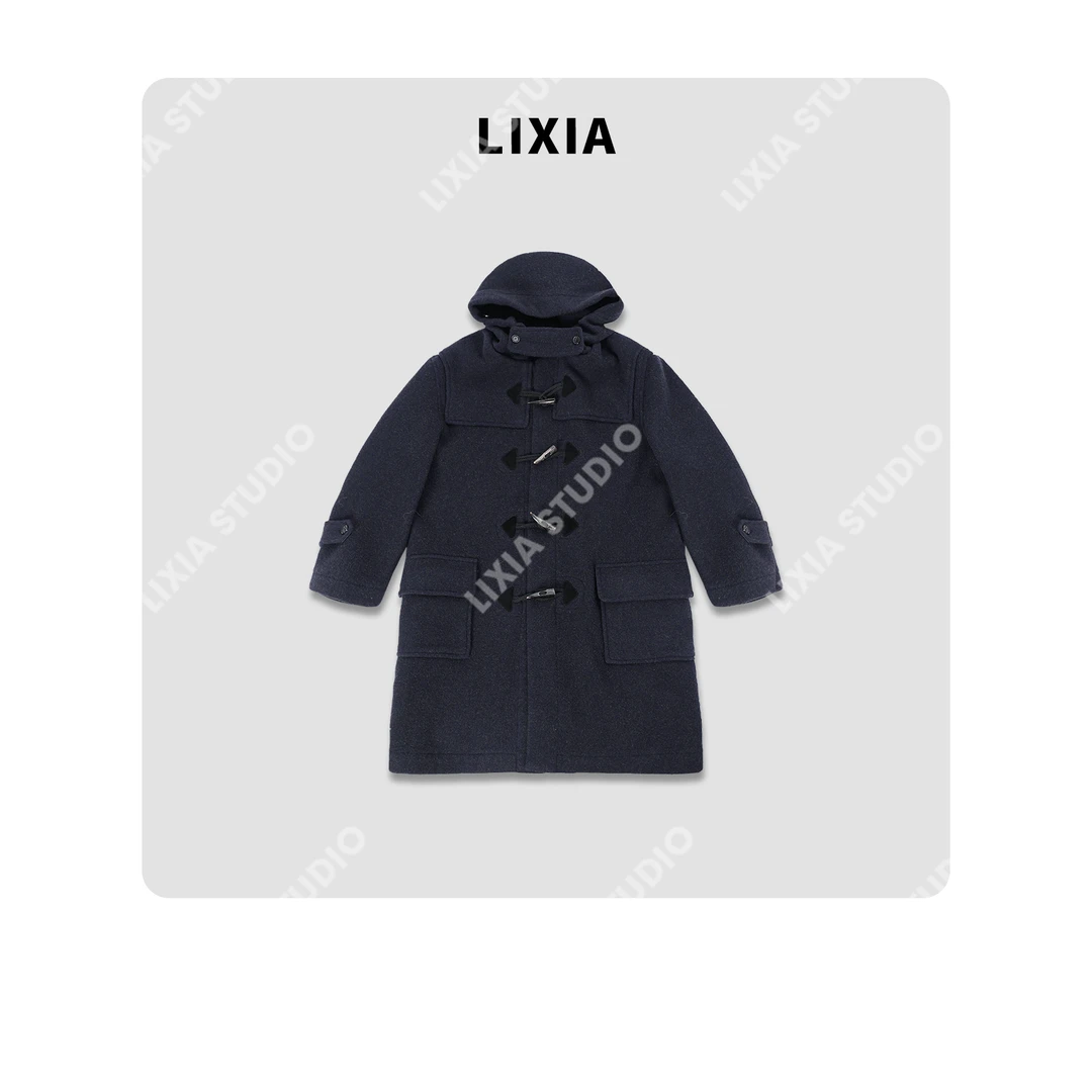 LIXIA【英伦午后】轻奢风优雅山羊绒澳洲羊毛连帽毛呢大衣-D10089