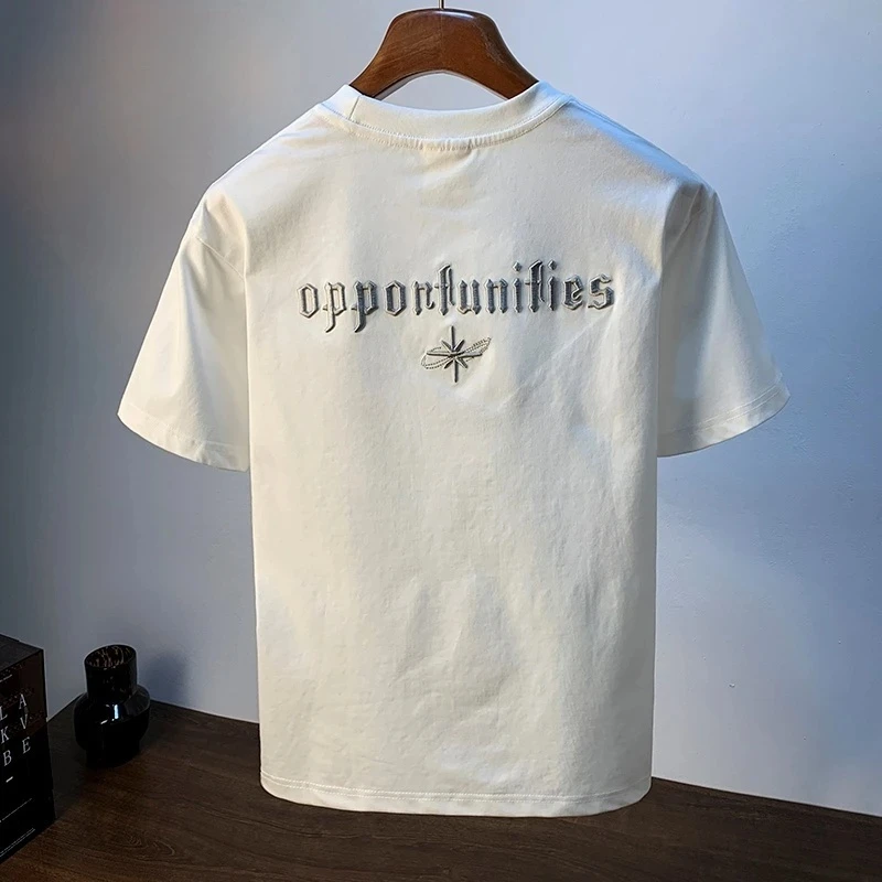 高端美式刺绣短袖T恤男2025新款潮流宽松百搭半袖上衣服夏季薄款T