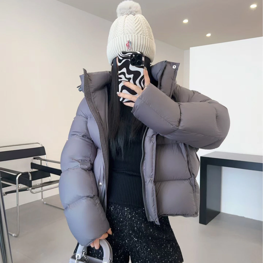 【真鹅绒)云感泡芙款时尚连帽羽绒服保暖羽绒服女外套