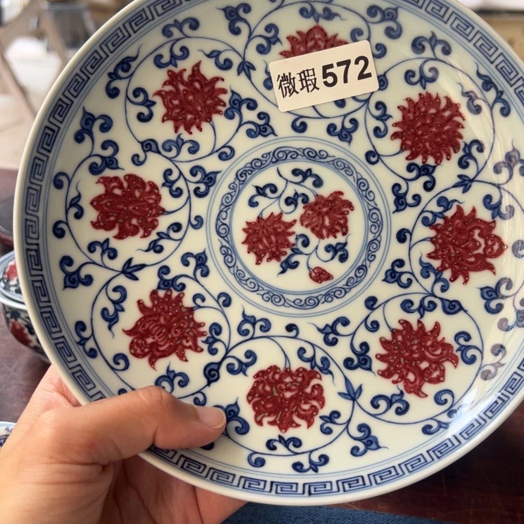 杯往**风青花釉里红釉下