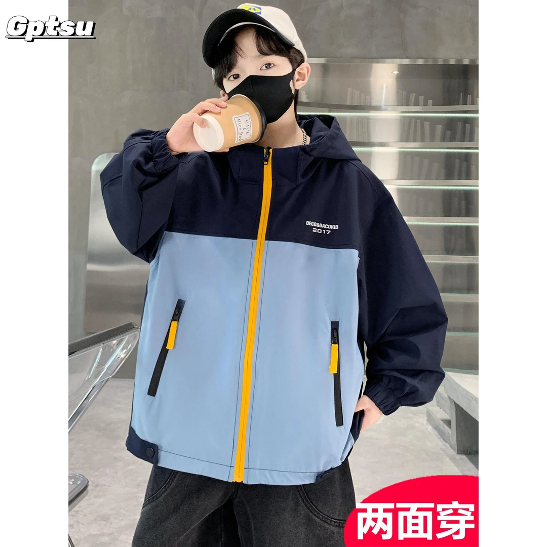 GPTSu男童早秋外套儿童两面穿衣服中大童男孩潮帅气时髦休闲潮流