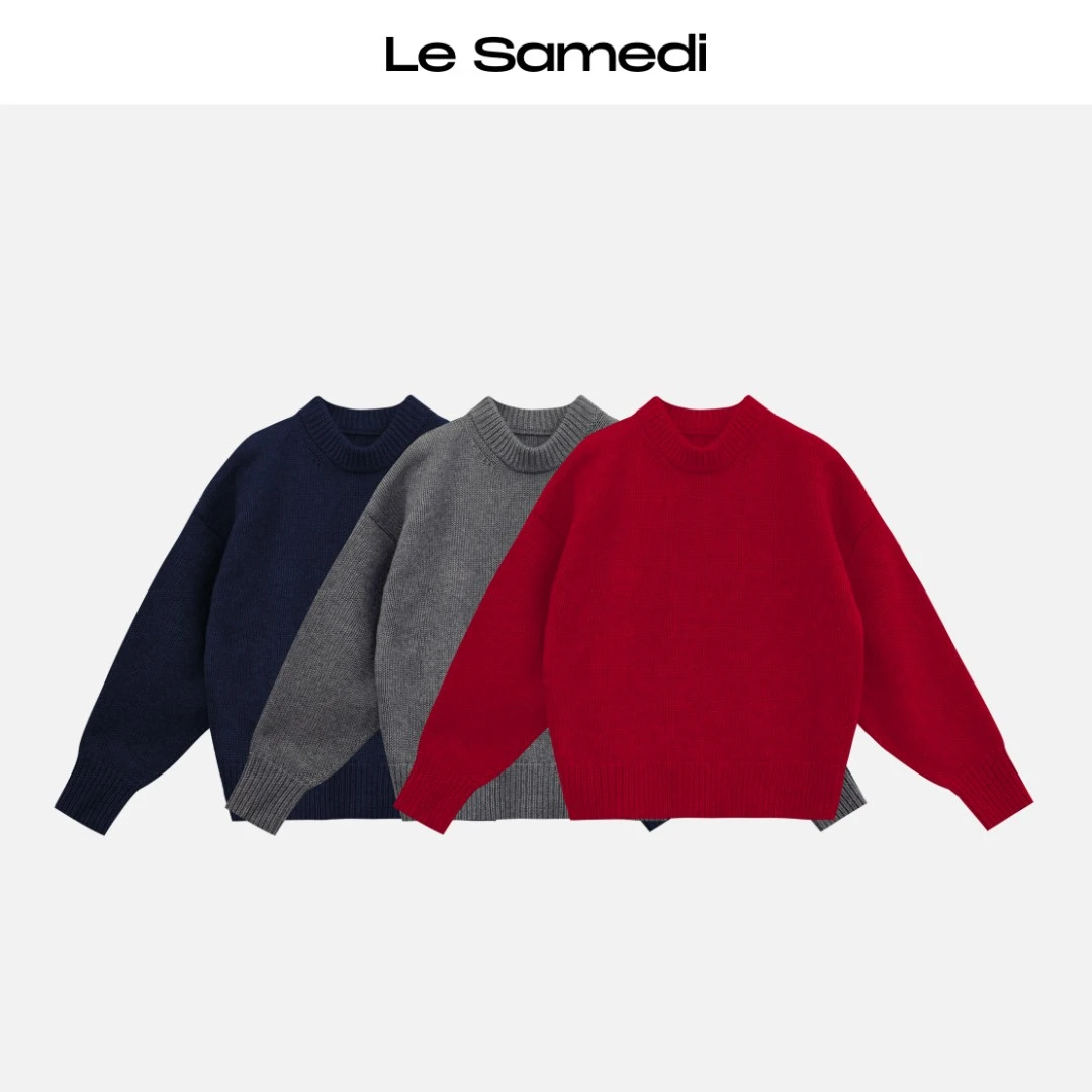 Le Samedi马油叶儿【北欧雪夜】羊绒羊毛 复古羊腿袖圆领毛衣